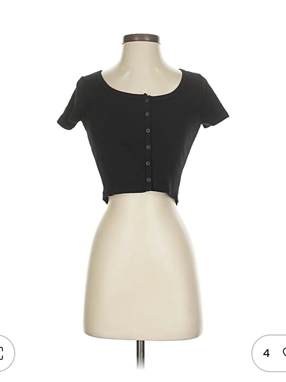 Brandy Melville Black Short-Sleeve Button Crop Top